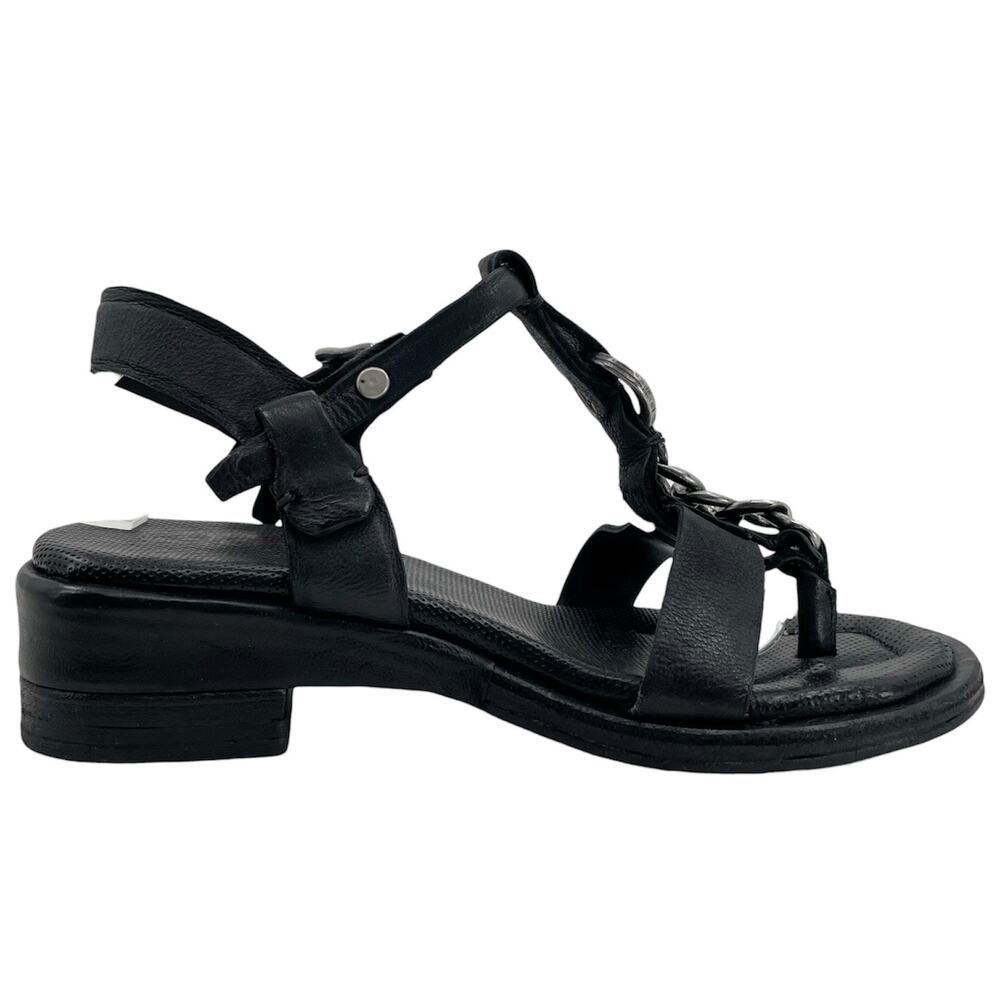 A.S.98 Black Leather Silver Chains Strappy Heeled Sandals Edgy Boho Size 39 - Picture 5 of 11
